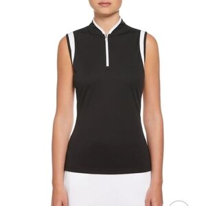 Callaway Black White Mandarin Collar Golf Polo Shirt Tank Top Size Medium